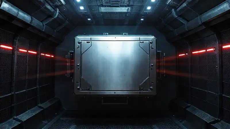 Contenedor metálico futurista con seguridad avanzada