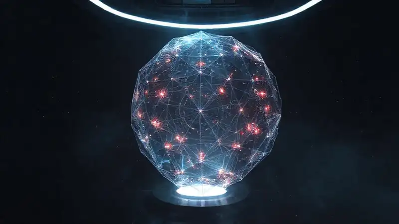 Estructura geométrica etérea con energía luminosa