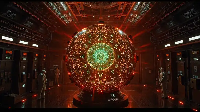 Esfera luminosa en contenedor metálico seguro