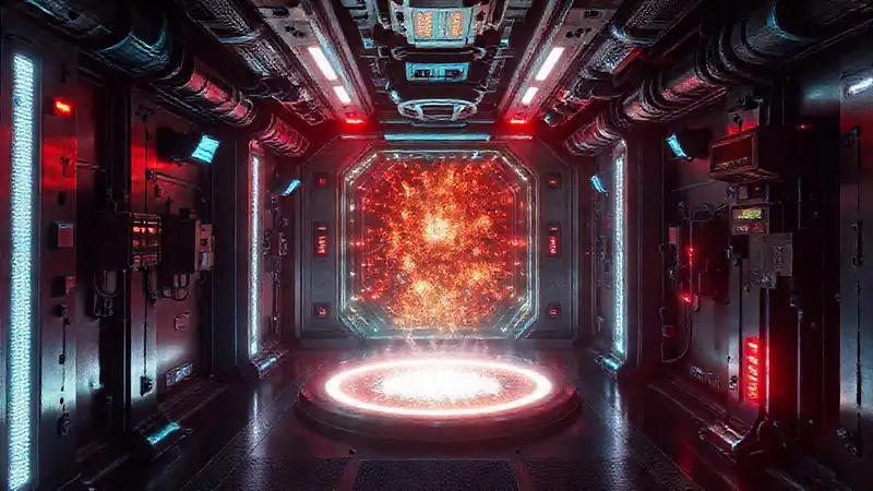 Habitación futurista con energía y seguridad
