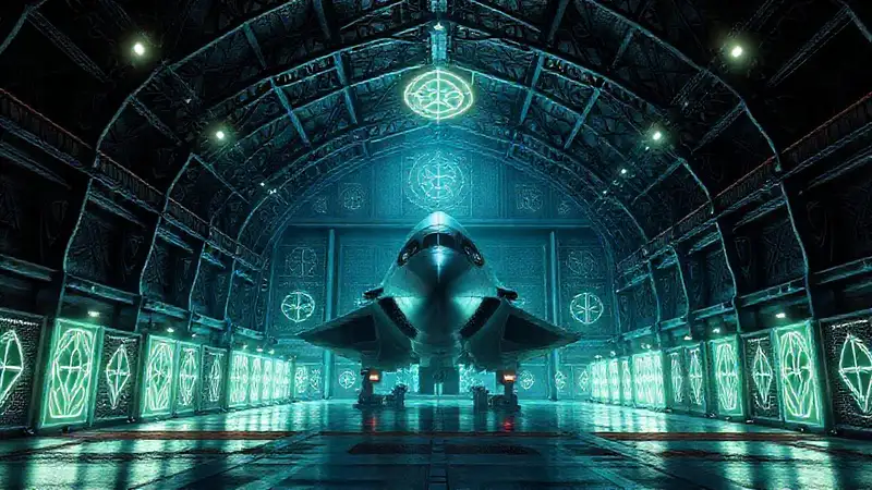 Hangar seguro con símbolos y sistema avanzado