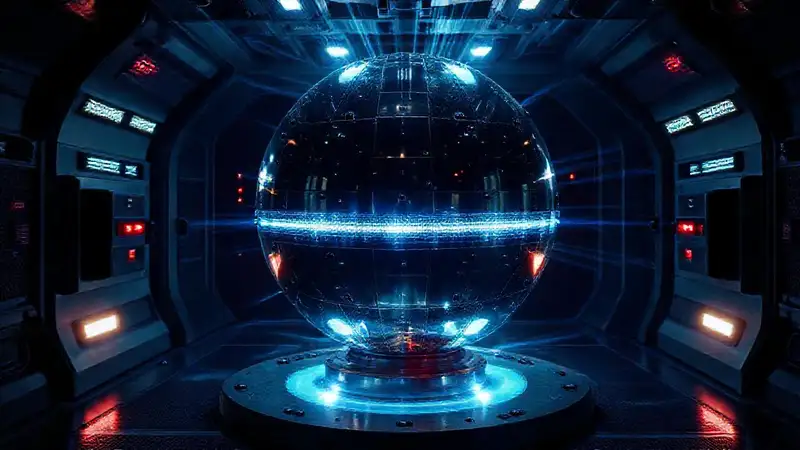 Esfera metálica brillante en contención segura