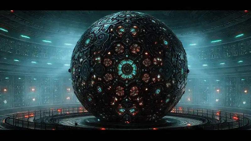 Esfera metálica fractal en instalación secreta