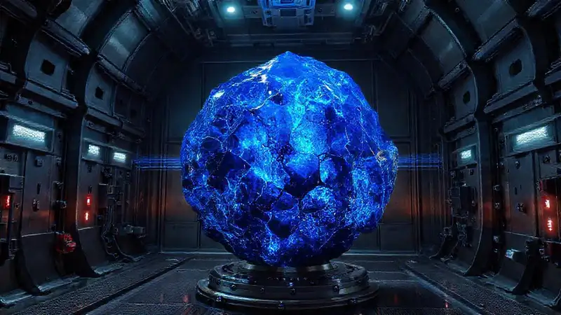 Cristal azul grande en un entorno seguro