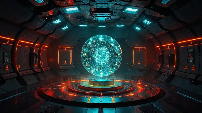 Esfera de energía en contención futurista