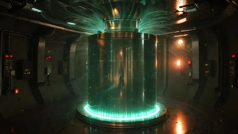 Cilindro metálico con energía en un entorno seguro