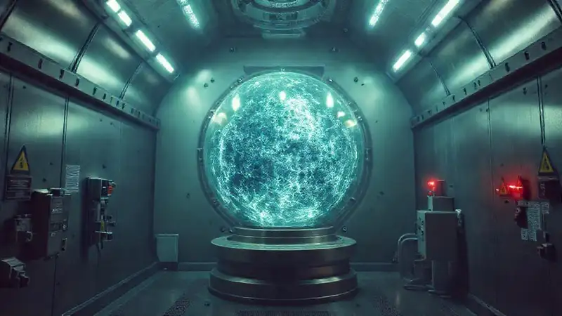 Esfera energética misteriosa en contención futurista segura