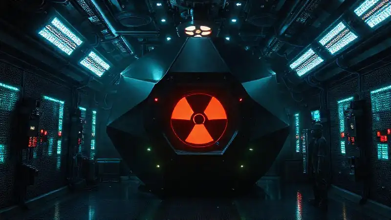 Estructura metálica futurista en sala de seguridad