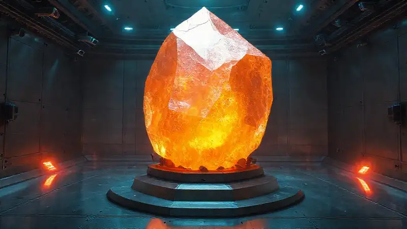 Cristal brillante en contención con aura ominosa