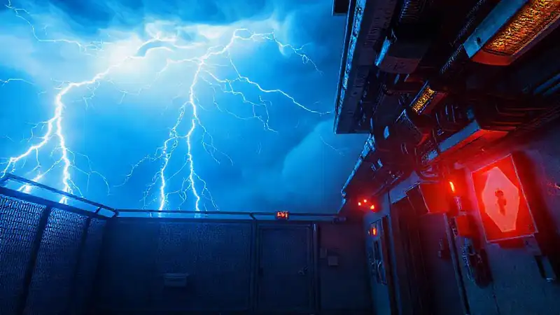 Rayo azul en sala segura futurista