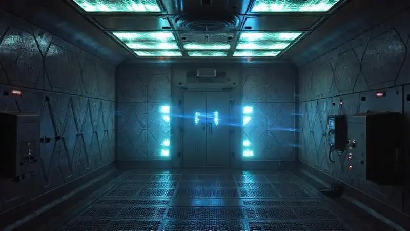 Cámara de contención con atmósfera misteriosa futurista