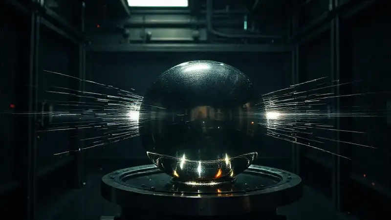 Objeto metálico brillante y misterioso en contención