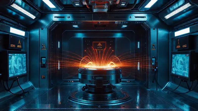 Cuarto futurista con dispositivo y tensión oculta