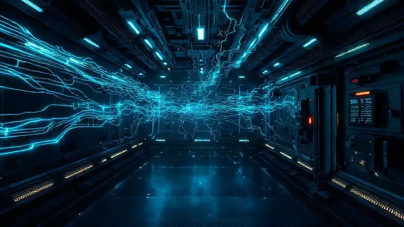 Red de energía futurista en sala de contención
