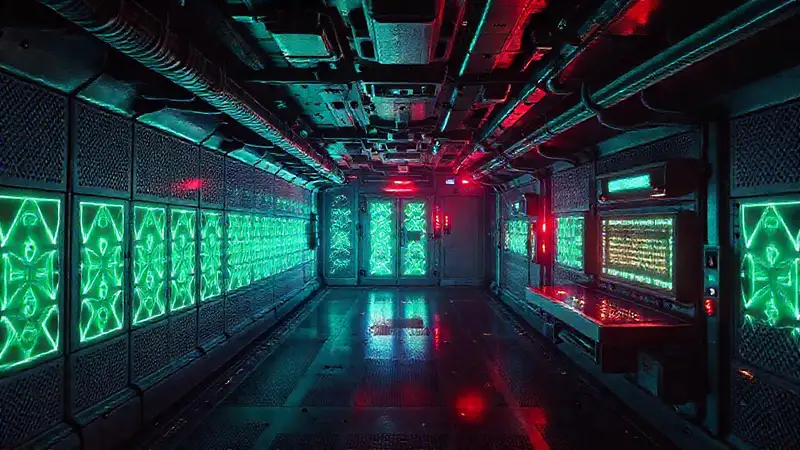 Cápsula subterránea futurista y misteriosa con seguridad