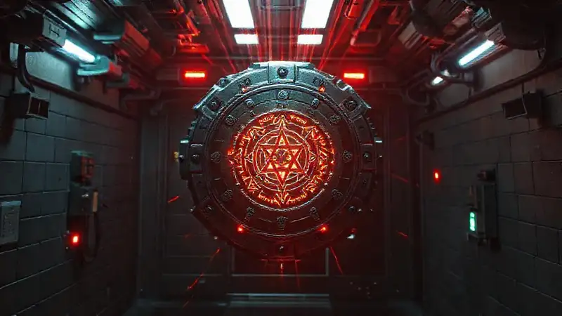 Dispositivo metálico misterioso en entorno futurista