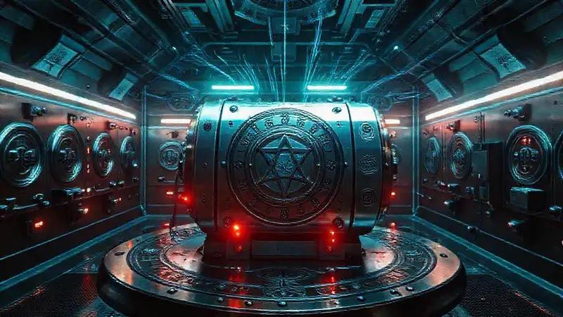 Dispositivo metálico misterioso en sala de seguridad