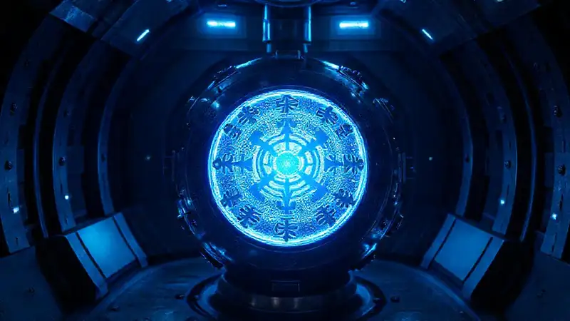 Esfera metálica luminosa en cámara de alta tecnología