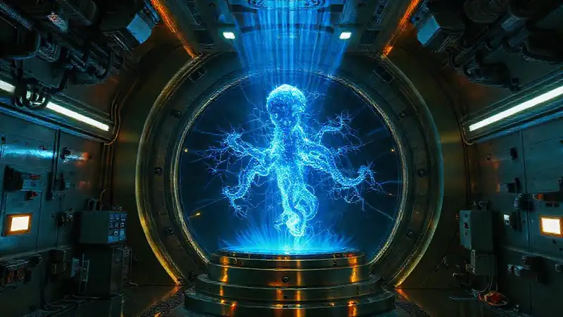 Organismo plasma iridio en contenedor nuclear.]