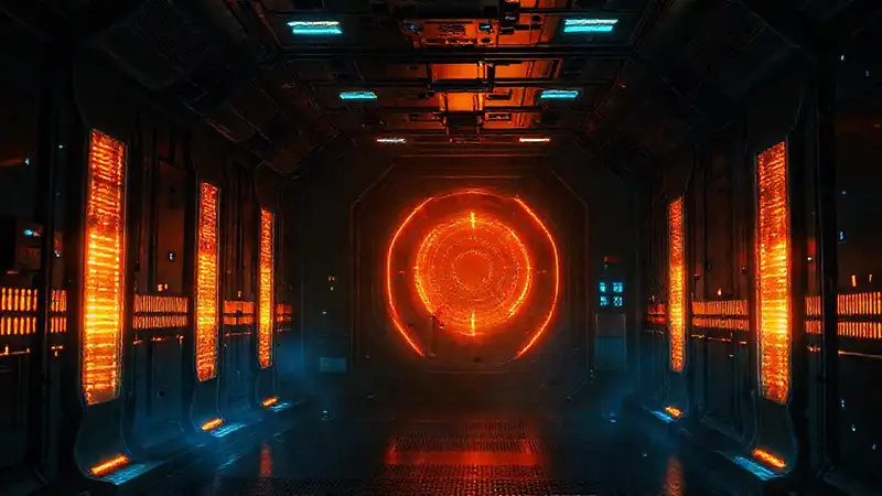 Sala futurista con energía y seguridad misteriosa