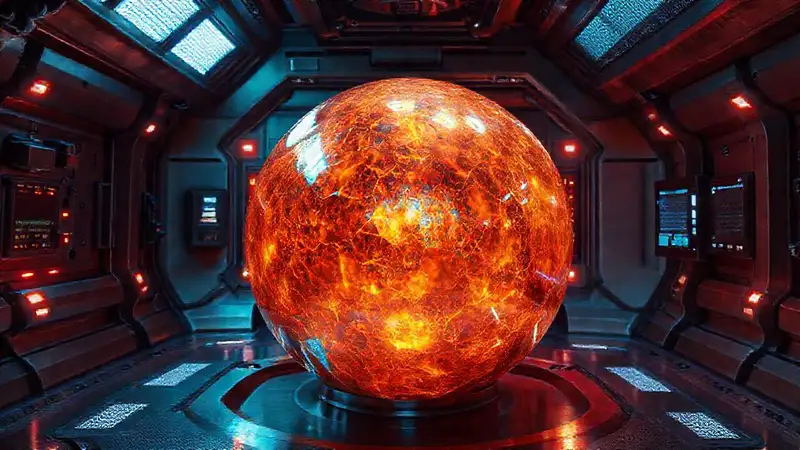 Objeto tecnológico y brillante en ambiente futurista