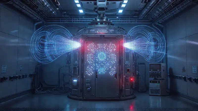 Estructura metálica luminosa en contención futurista