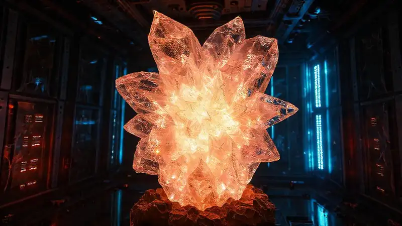 Estructura fractal luminosa en entorno futurista