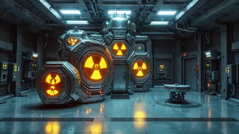 Estructura metálica misteriosa en instalación futurista segura