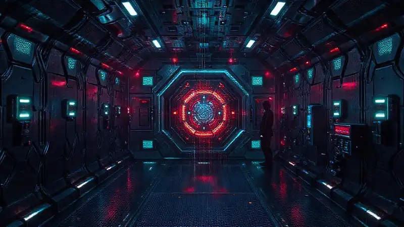 Cámara futurista con tecnología y atmósfera misteriosa