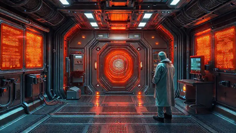 Laboratorio futurista con cámara de contención avanzada