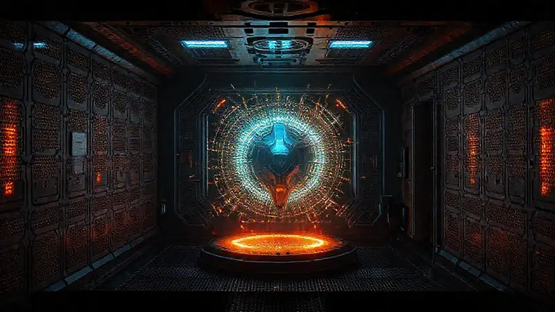 Sala de contención con campo electromagnético brillante