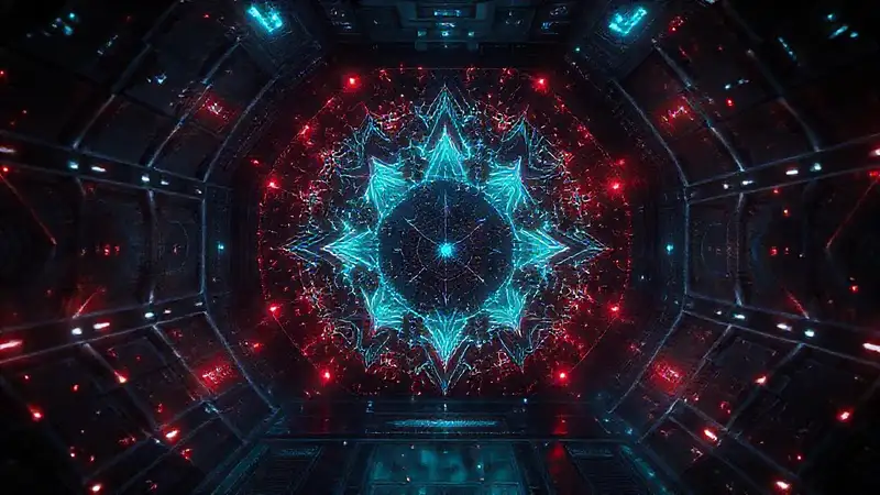 Patrones geométricos en un entorno futurista
