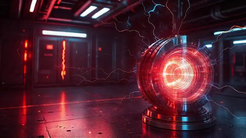 Cilindro metálico futurista con radiación y distorsión
