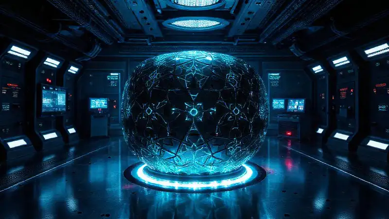 Objeto futurista en sala cerrada y segura