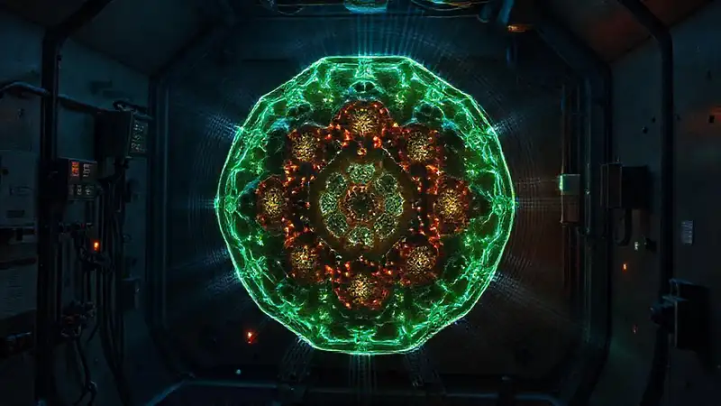 Estructura biomolecular hexagonal con luz y protección