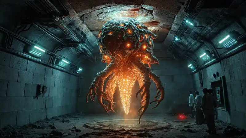 Laboratorio secreto con seguridad y energía misteriosa
