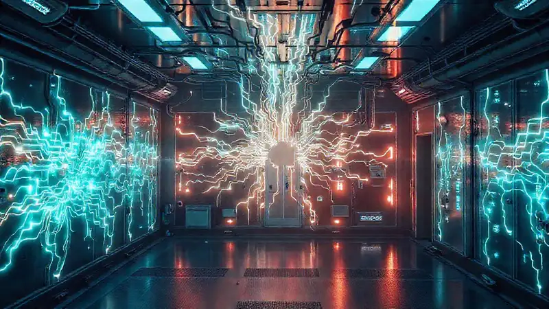 Red de energía luminosa en ambiente futurista