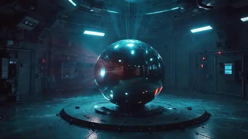 Objeto metálico brillante en contención misteriosa