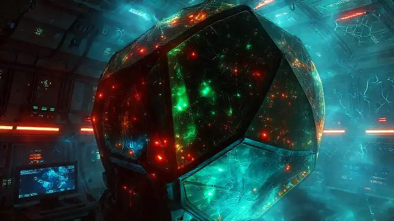 Estructura futurista con energía y misterio