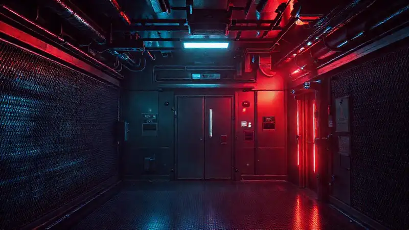 Cámara futurista, luces, seguridad y misterio