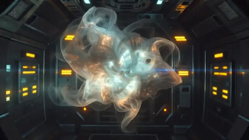 Cámara futurista con geometría fractal misteriosa