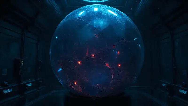Esfera geométrica oscura en cámara fría