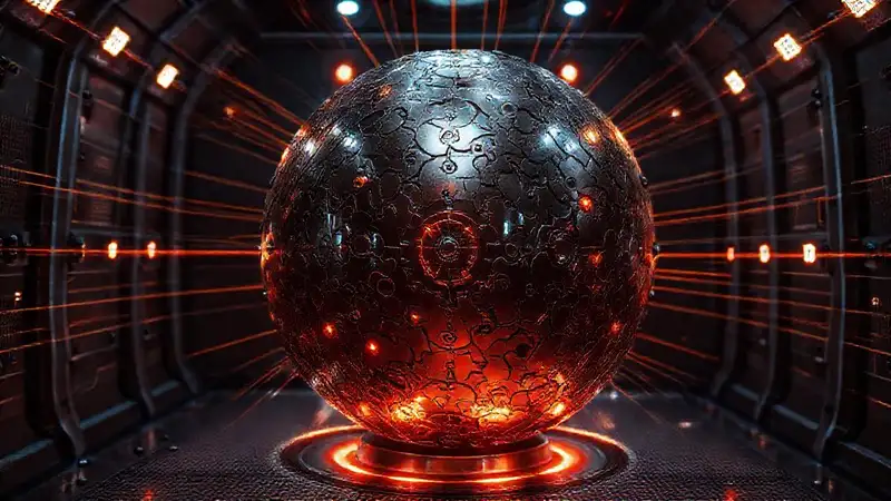 Esfera metálica fractal en cámara de seguridad