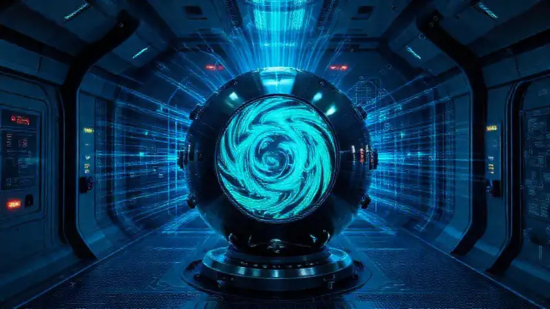 Esfera metálica con ondas en jaula futurista