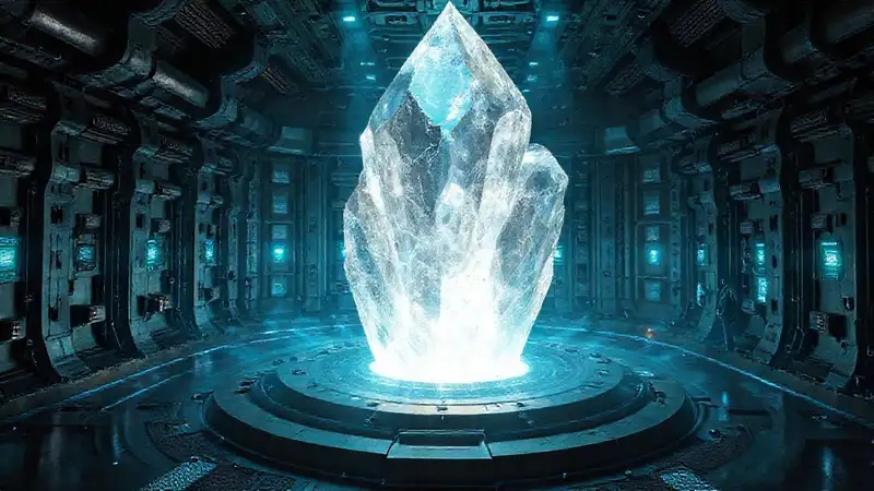 Cristal brillante en contención con energía misteriosa
