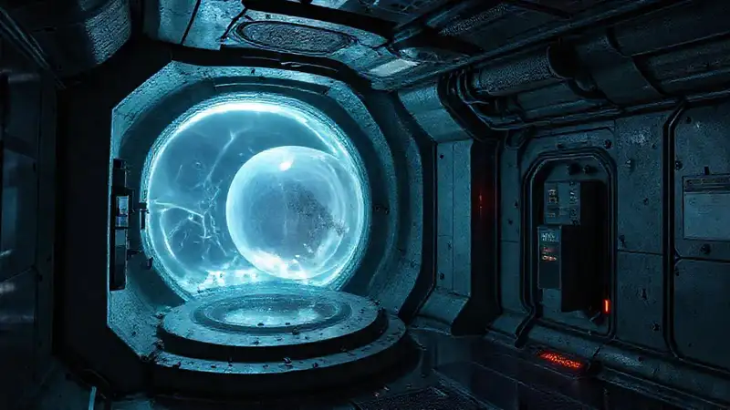 Cámara misteriosa con estructura futurista y peligrosa