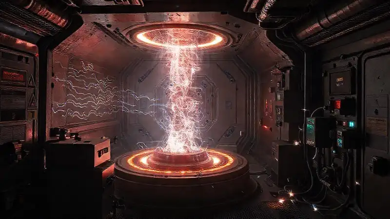 Cámara futurista con energía y tensión