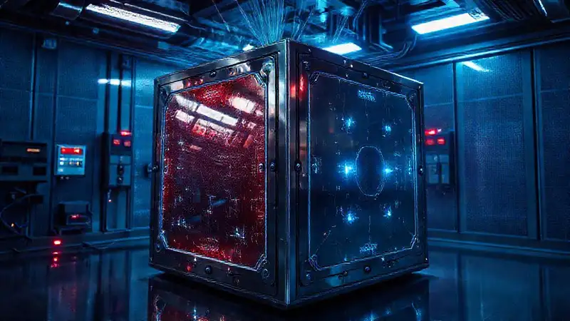 Objeto metálico lumínico en entorno futurista