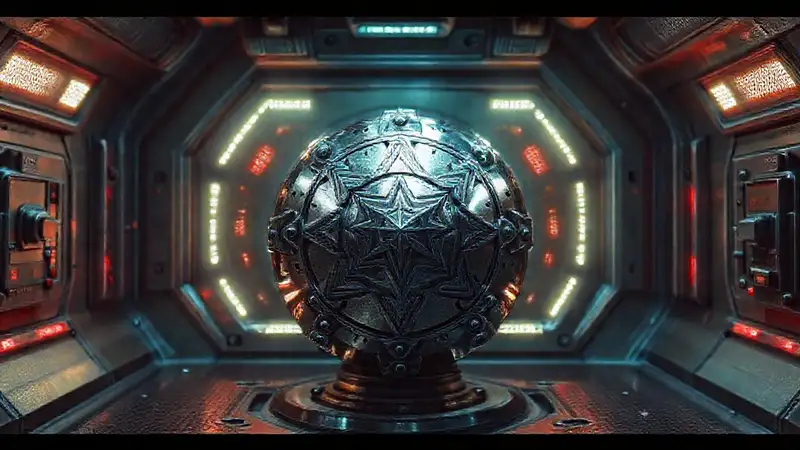Objeto metálico misterioso en contención futurista segura