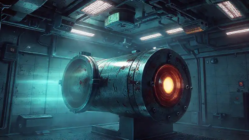 Cilindro metálico oxidado en cámara de seguridad